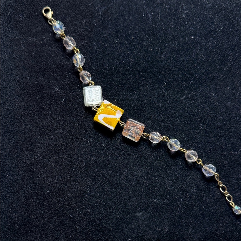 Gold-Tone Yellow & Clear Beaded Women's Bracelet